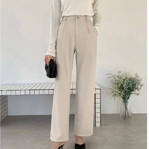 DAZY Beige High Waist Slant Pockets Tailored Pants